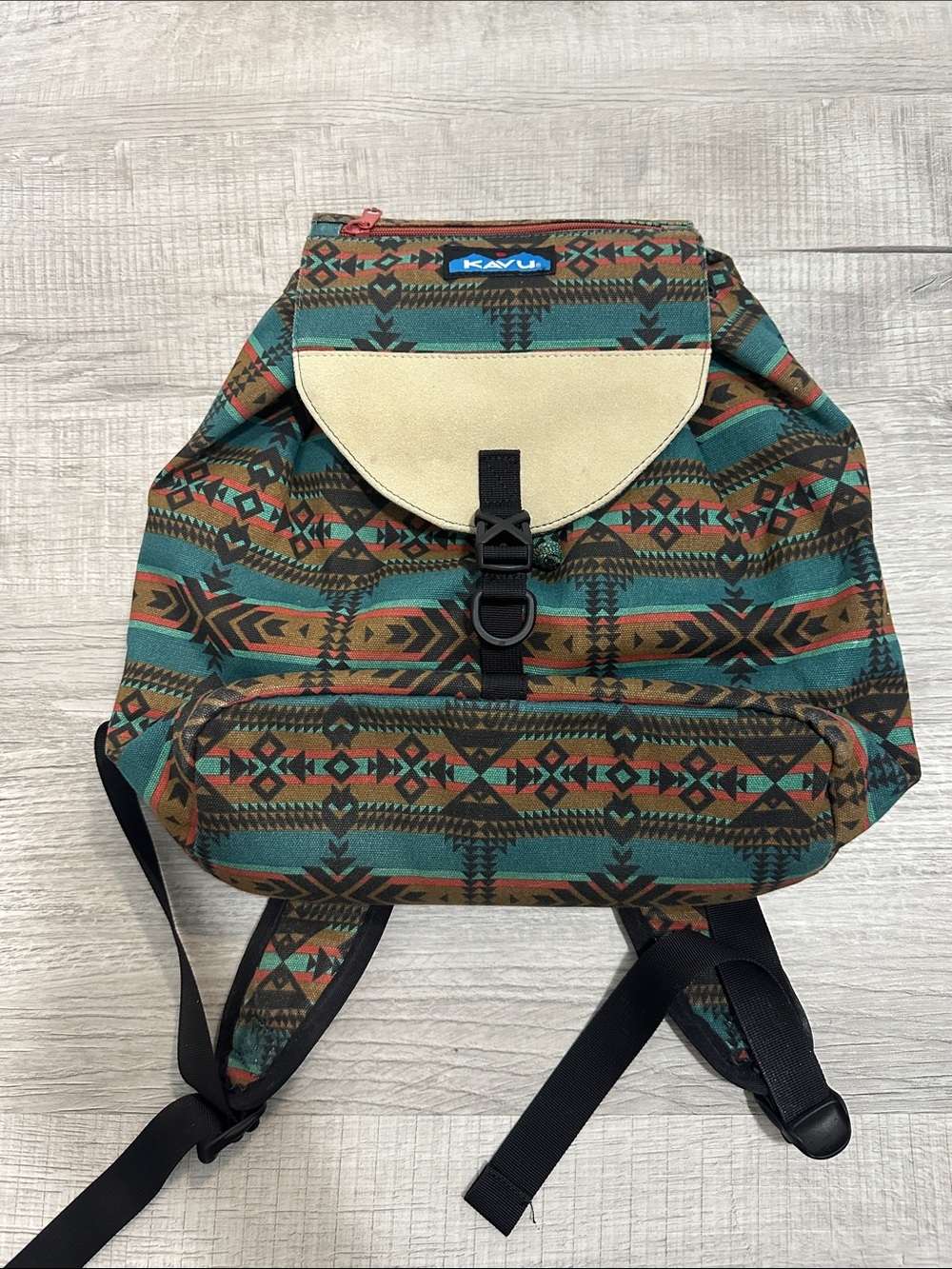 KAVU Aztec Print Backpack in Green and Brown